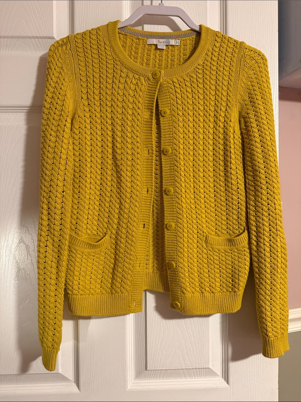 Boden Yellow Textured Button-Front Cardigan